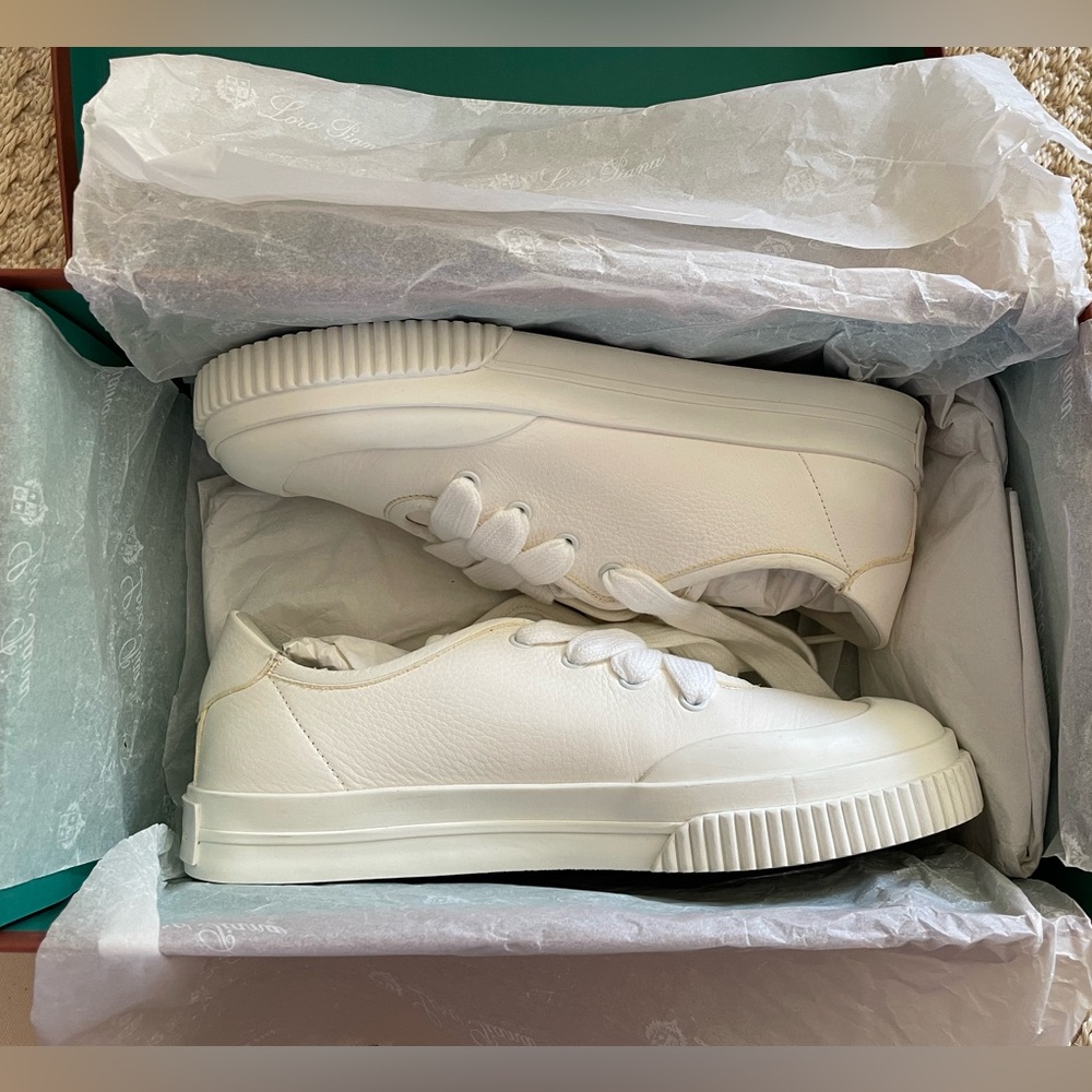 NWOT Loro Piana White Leather Sneakers in Box and Dustbag